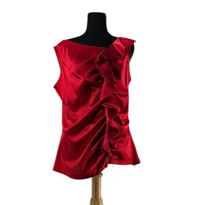 Joseph Ribkoff sleeveless top asymmetrical ruffle tank top red sexy sz 12